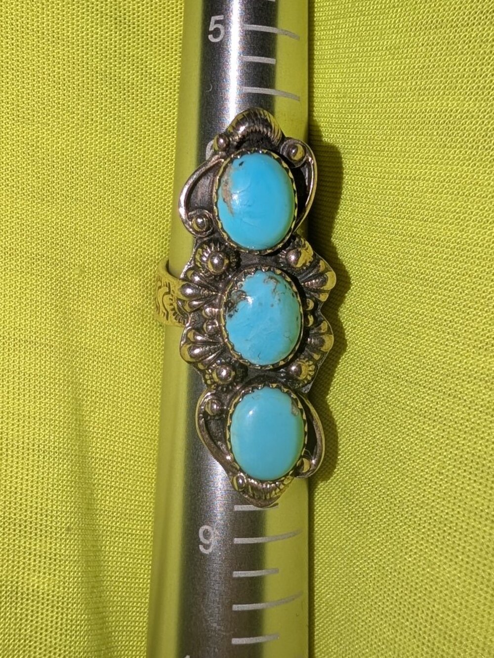 3 stone silver and turquoise ring